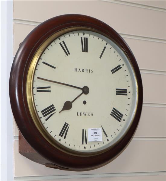 A mahogany cased eight day wall timepiece, Lewes W.38cm